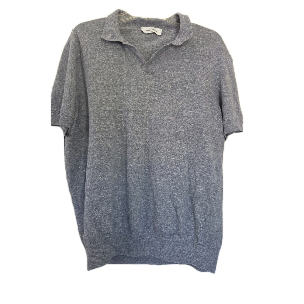 Gran Sasso Polo Shirt Men's Fits M Linen Blend Stretch Blue Short Sleeve